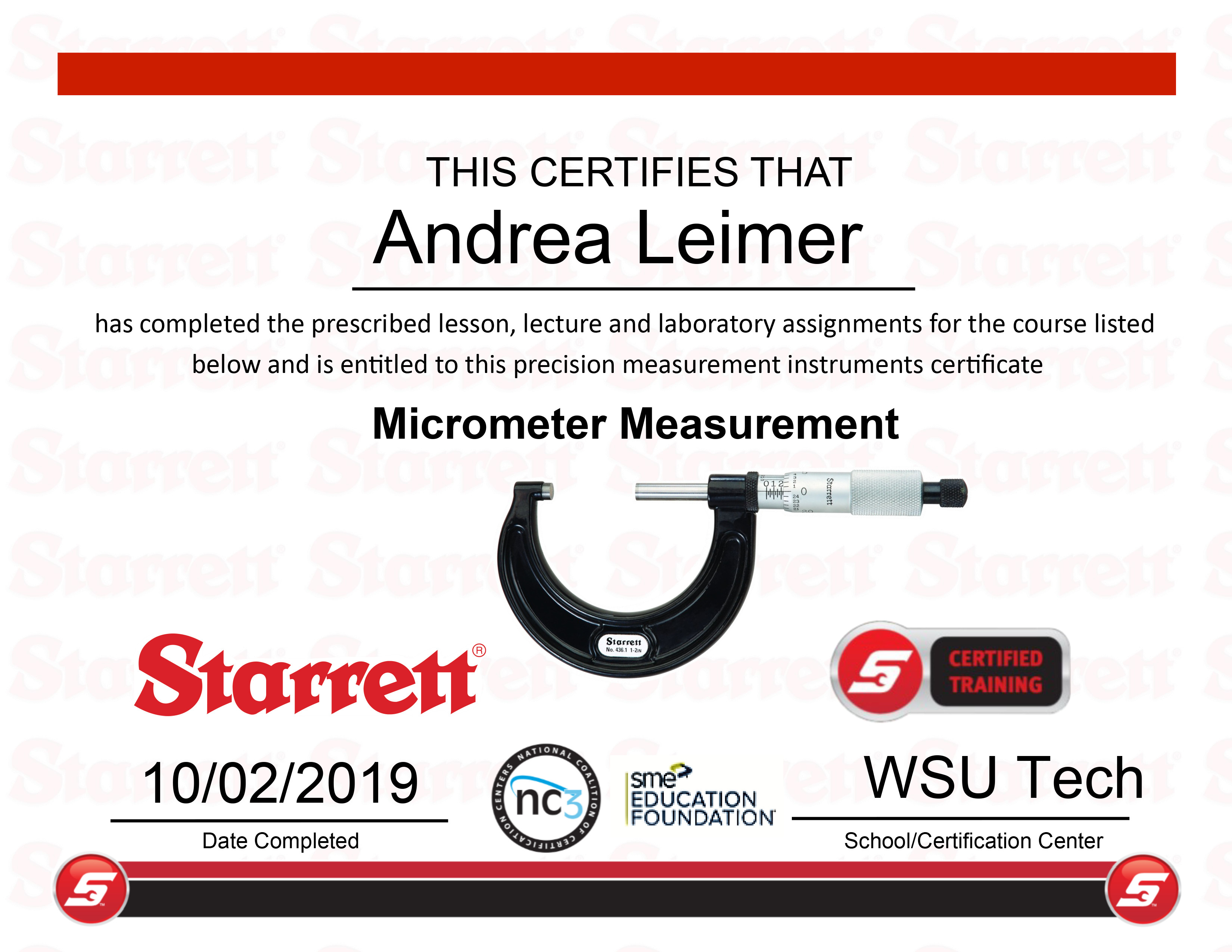 Micrometer Measurement Certification