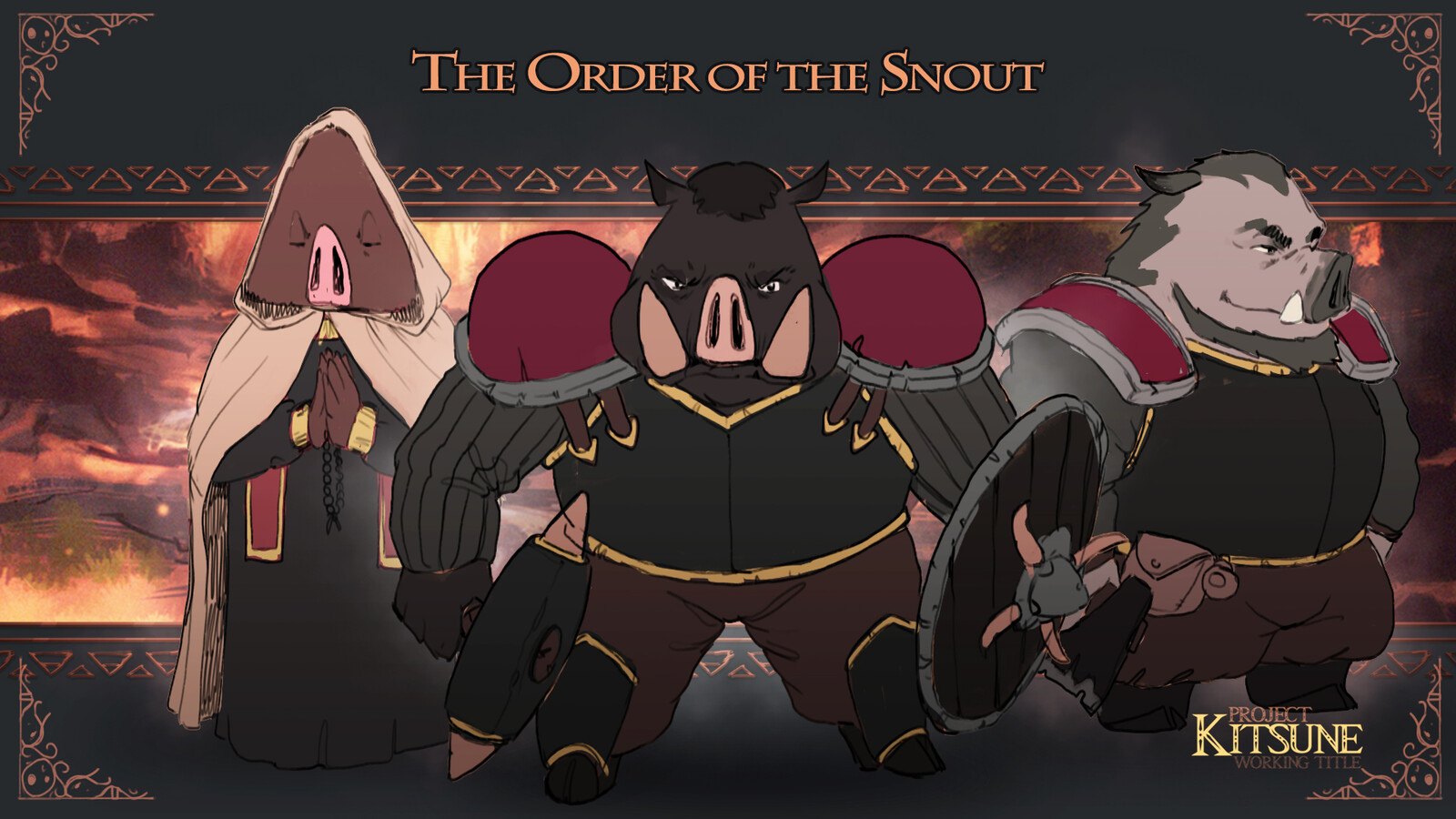 Concepts for 'The Order of the Snout', a group of religious fanatic boars.