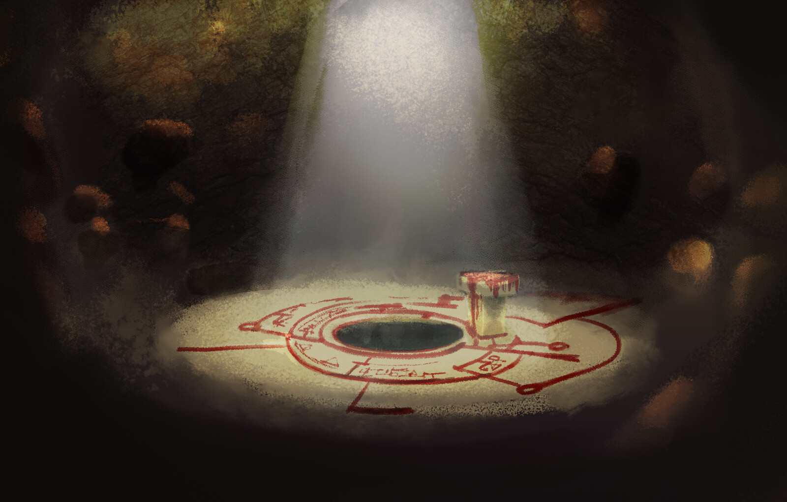 Initial concept for the Sacrifice Chamber (more "ancient"). Painted entirely in Photoshop