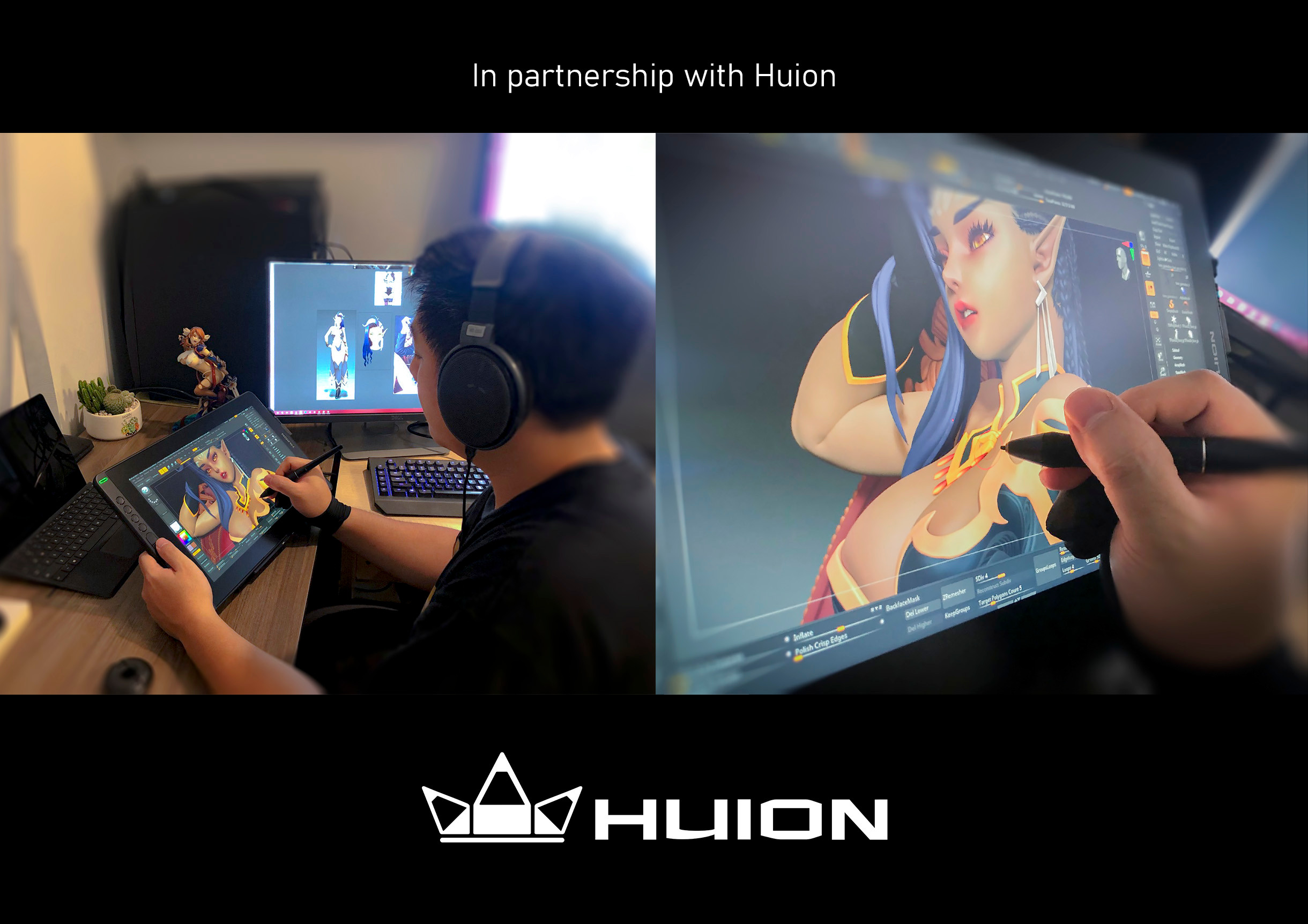 Special thanks to sponsorship of Huion that I have the opportunities to hand-on trying out the kamvas 16 to work on this project. It was a pleasure and unique experience using this one, giving me much more mobile flexibility and comfortable workplace