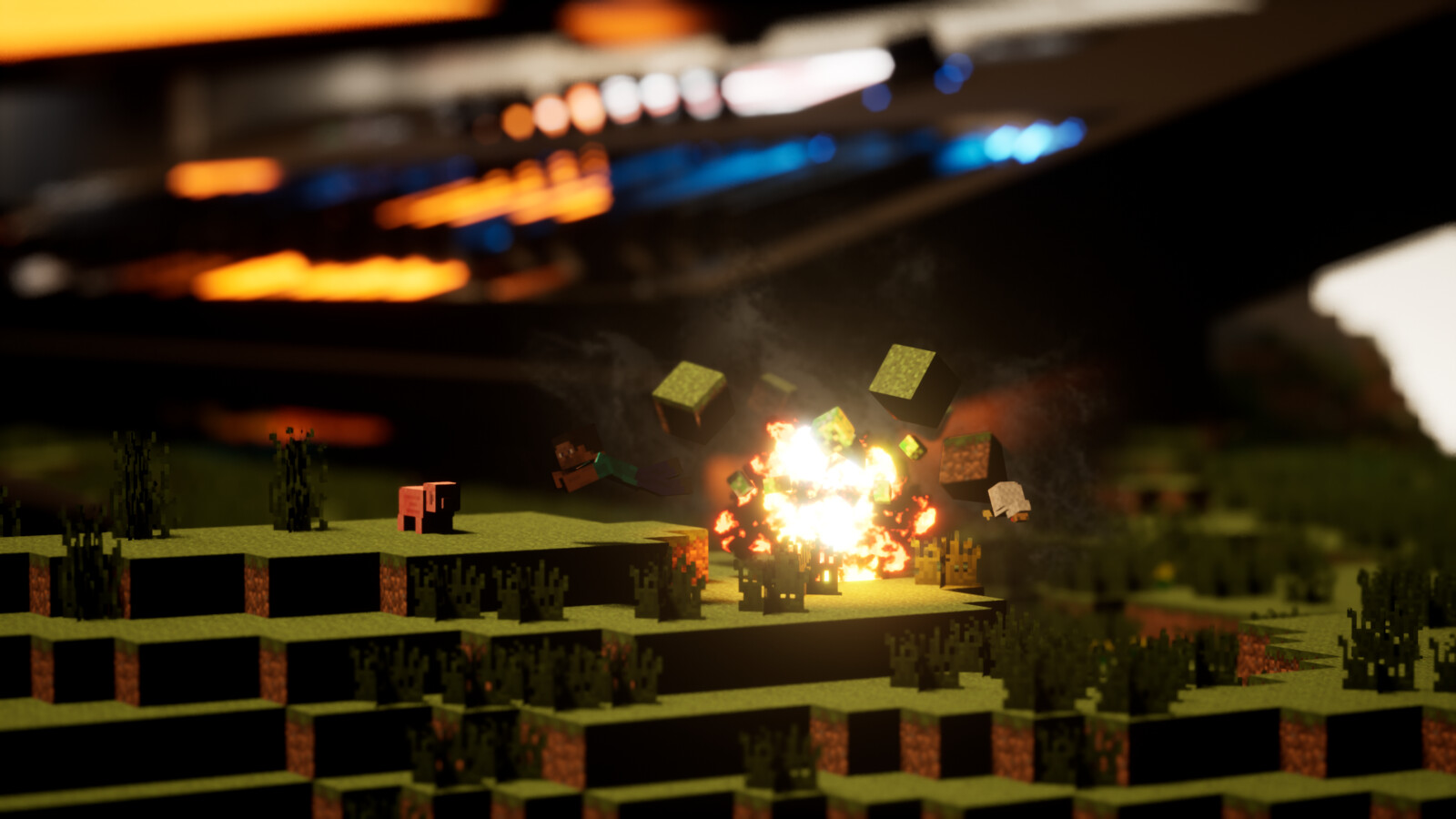 Kaboom. Some particle effects and pre-modelled explosion physics.