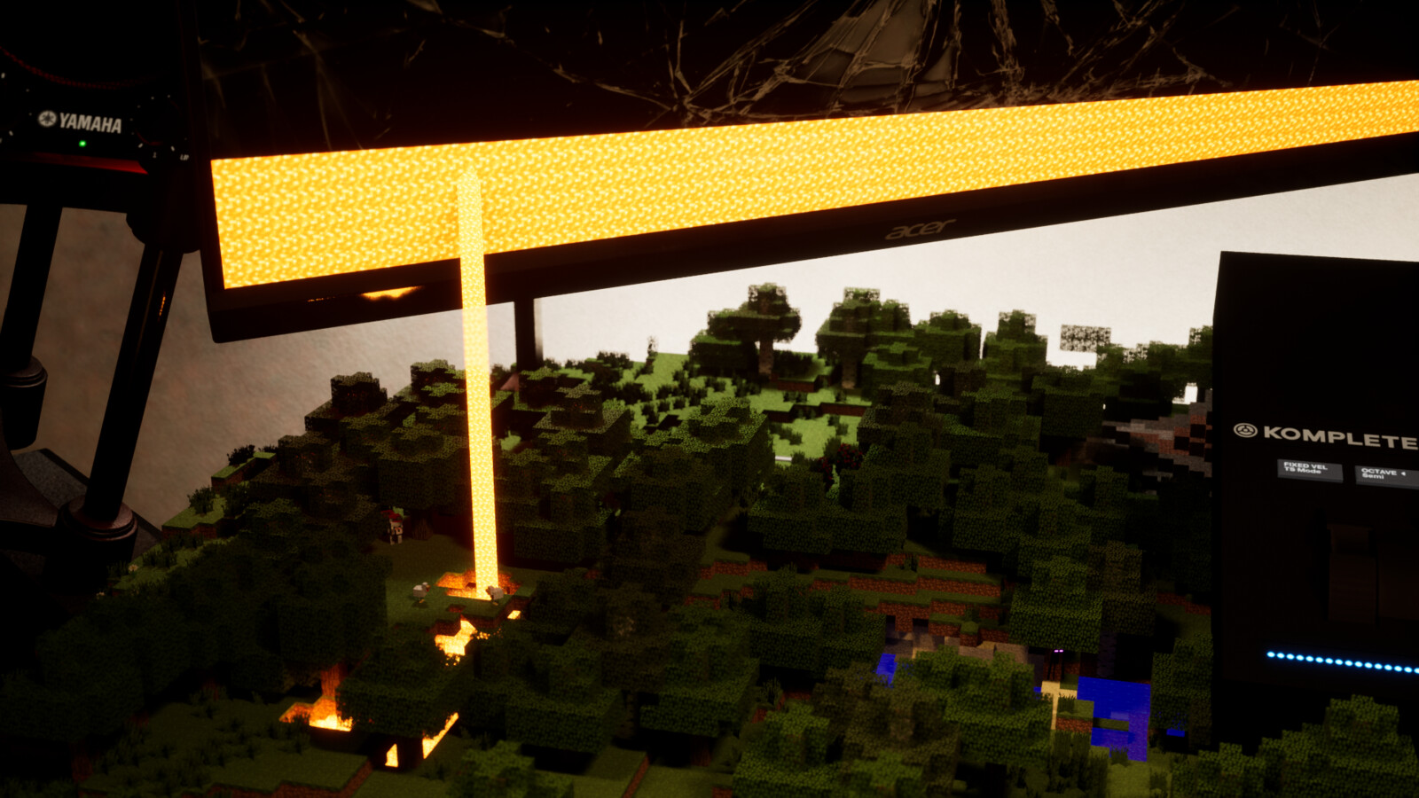 Dripping lava from the broken monitor into the world