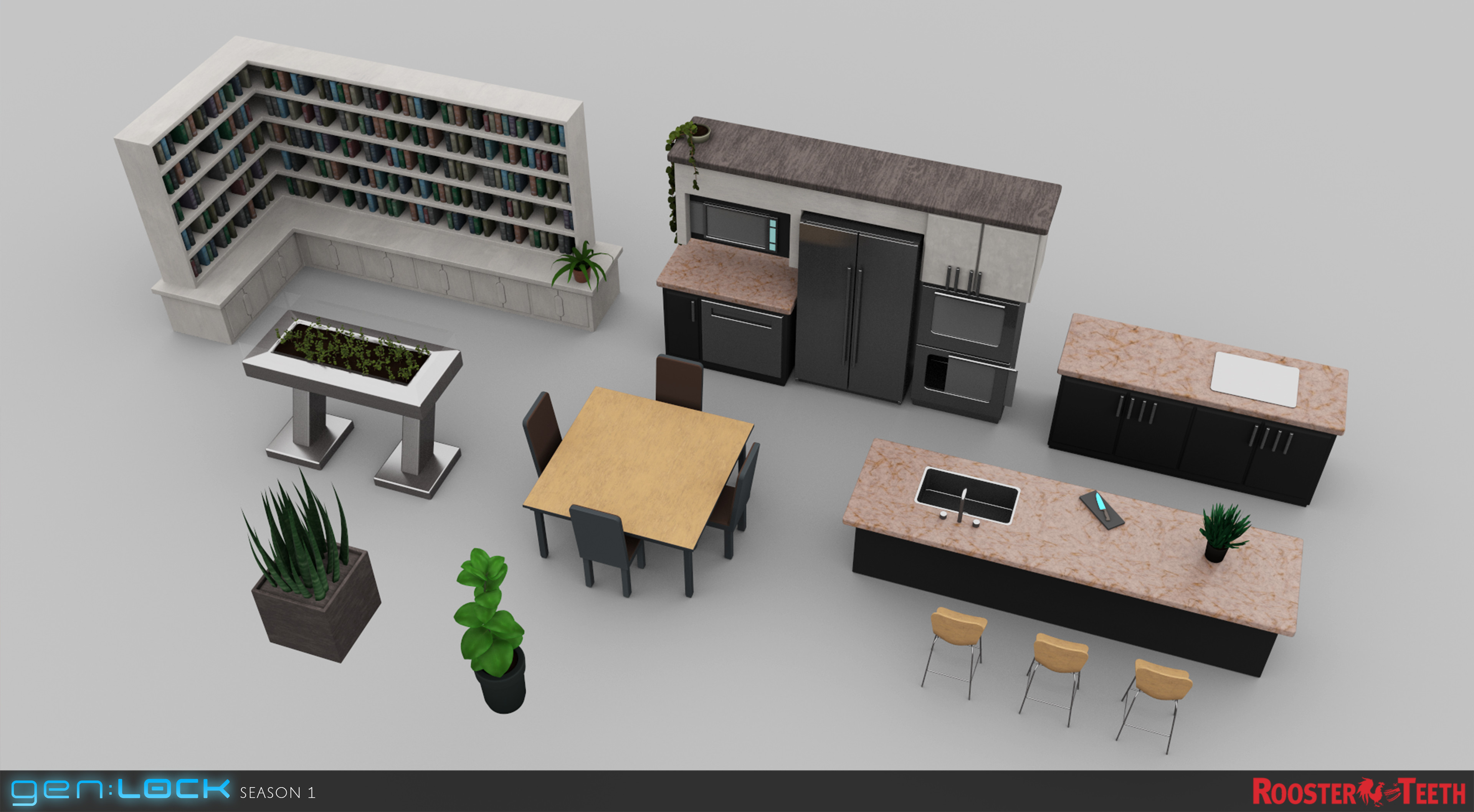 Some of the modeled and textured apartment props.