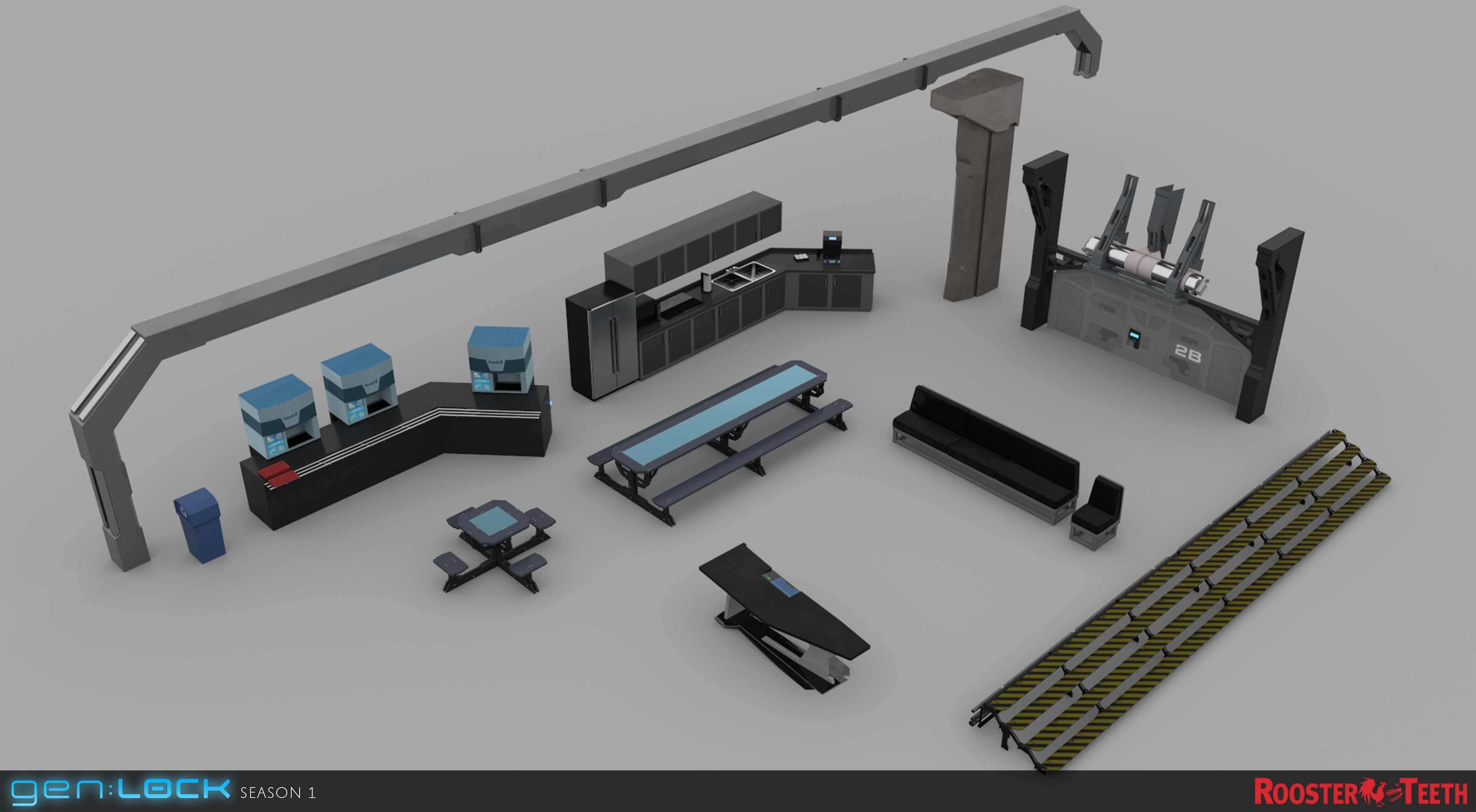 Some of the common area props I modeled and textured.