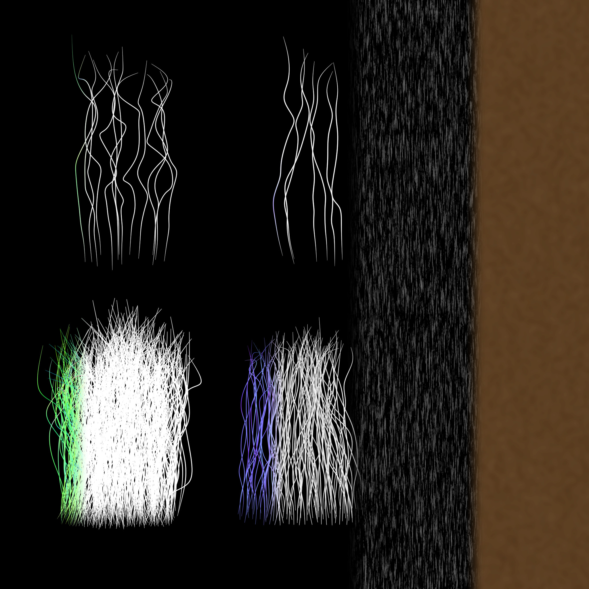 These are 2k Hair maps. Consisting from left to right - Direction, Opacity, Normal, AO, Specular and Albedo/Base Colour