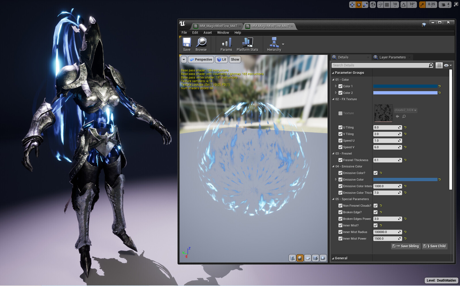 Body energy mist material in Unreal 4.