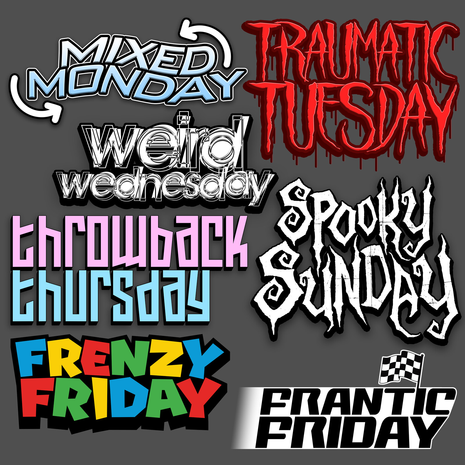 the commissioner didn't like the 'frantic friday' logo, so it was replaced by 'frenzy friday'. i'm still very proud of the original, so i included it here anyway.