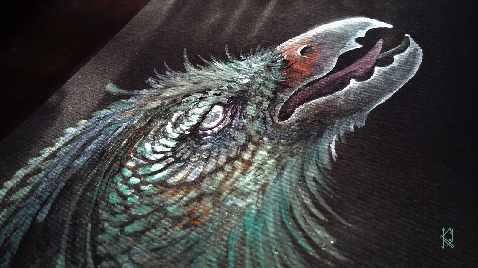 Details and shine of interference watercolors.