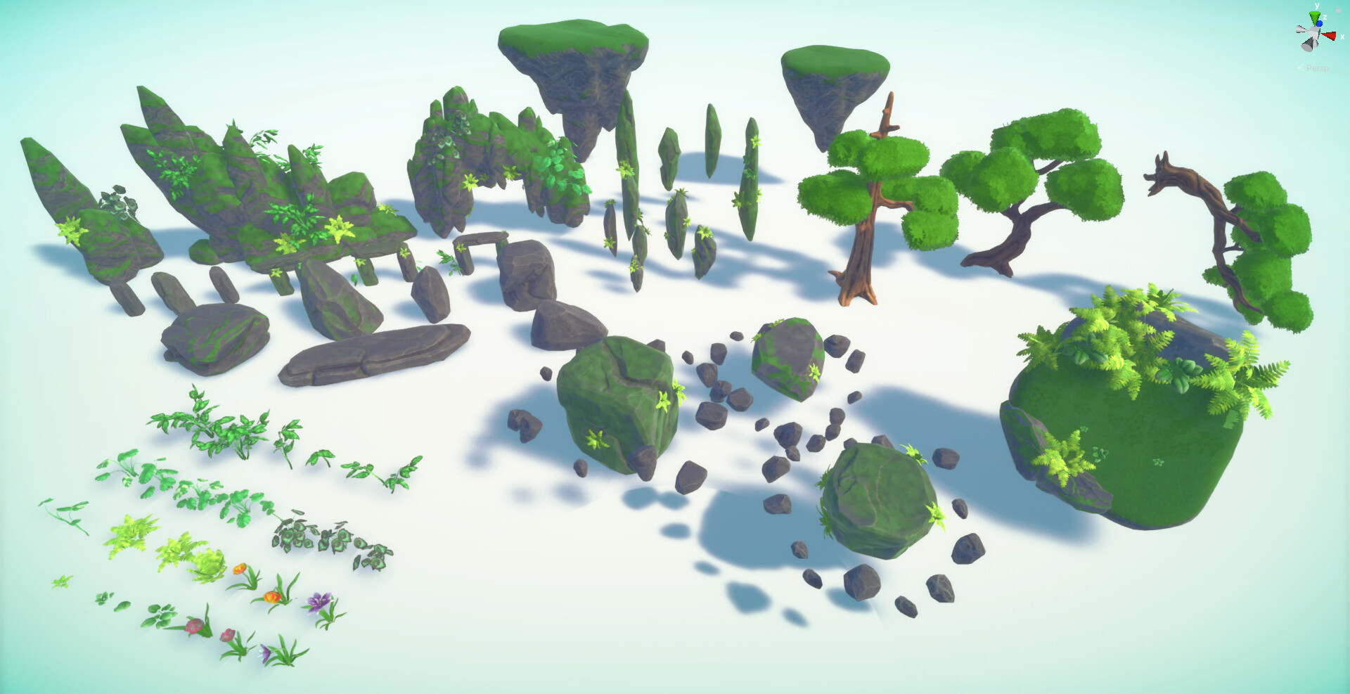 Different enviromental assets i made and combined into different prefabs. A lot of credd goes to Ludwig Conradson for making the shaders to the trees, he also made my Foliage come alive with a blowing in the wind effect.