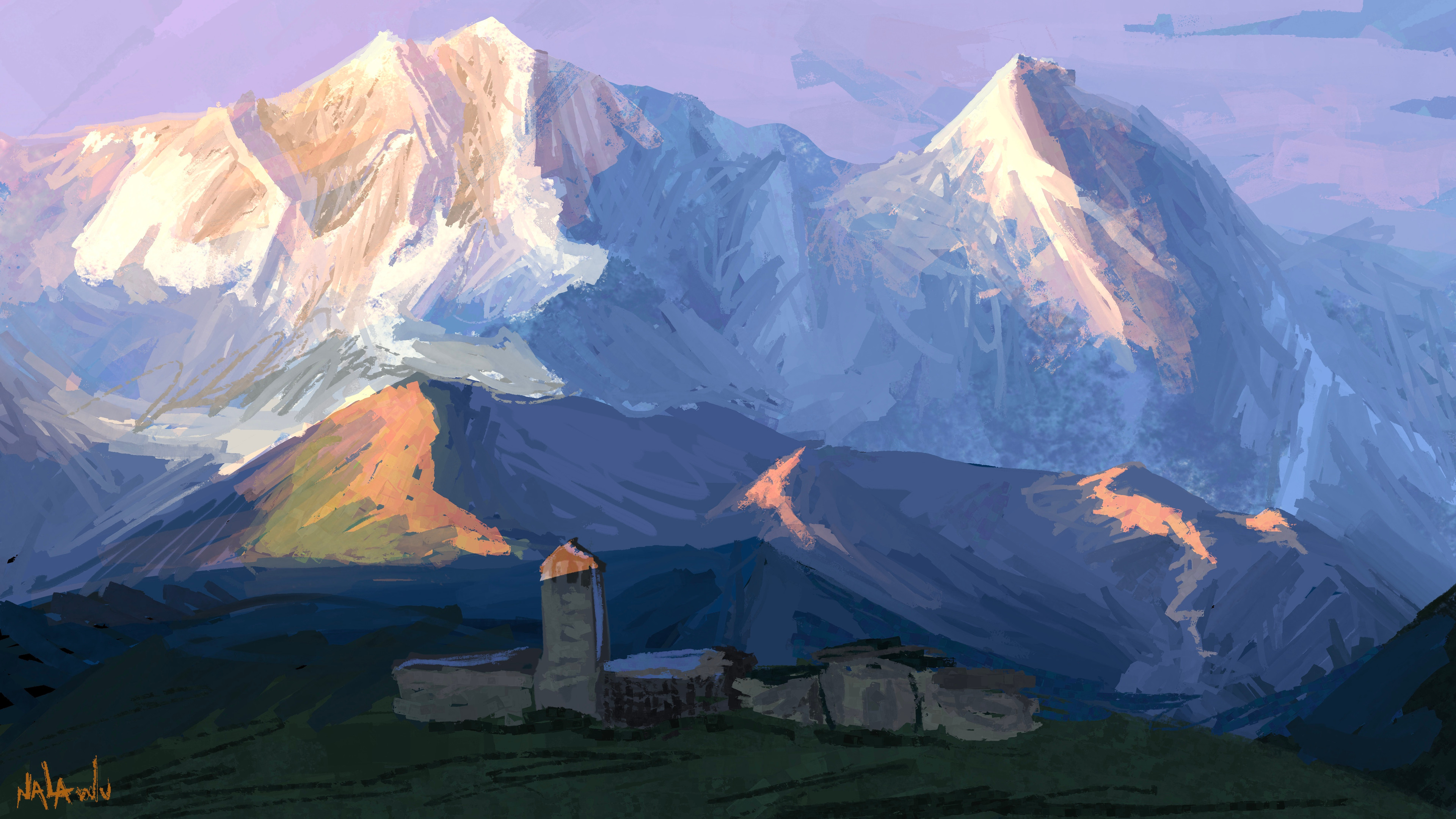 45 minute speedpaint of a Tower House in Svaneti. I painted this entirely with Kyle T Webster's India brushes to help promote them online! They were on sale until May 10th, 2021. All proceeds went to benefit COVID relief in India!