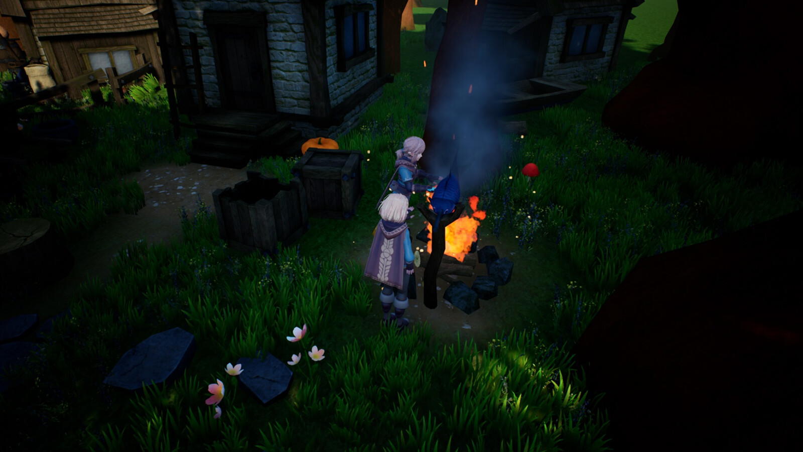 Still of the campfire interaction