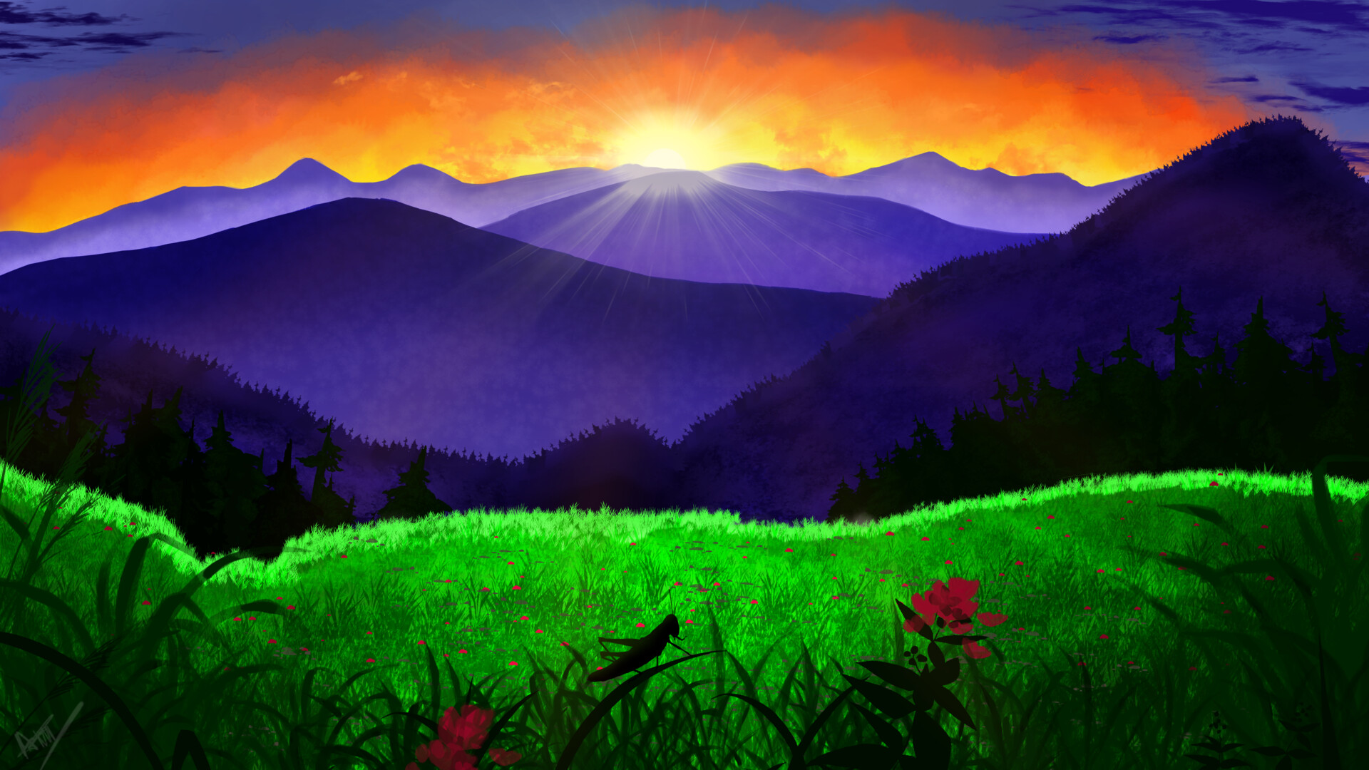 Artstation Sunset Over Mountains