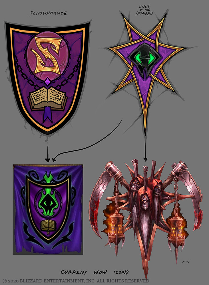 Logo designs for the school and the burgeoning Cult of the Damned