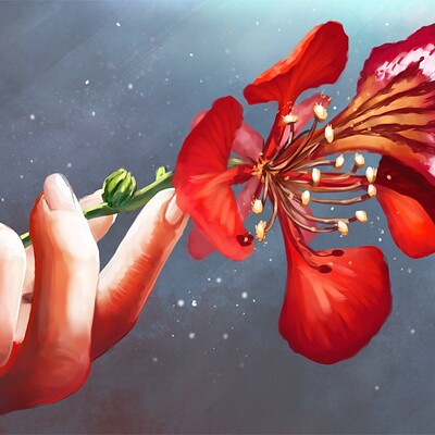 Magical kaleidoscope hand and flower