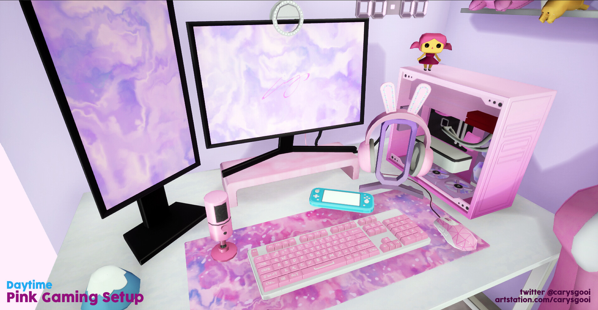 Purple Pastel Gaming Setup - Nigai Wallpaper