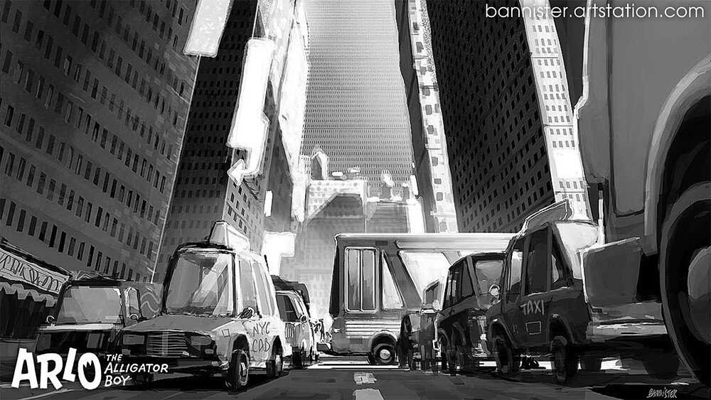 A New York street, the very first concept art I did for Arlo in April 2019.