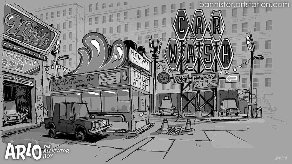 '70s car wash. Trying to steal a tiny bit of the very groovy "Car Wash" movie vibe.