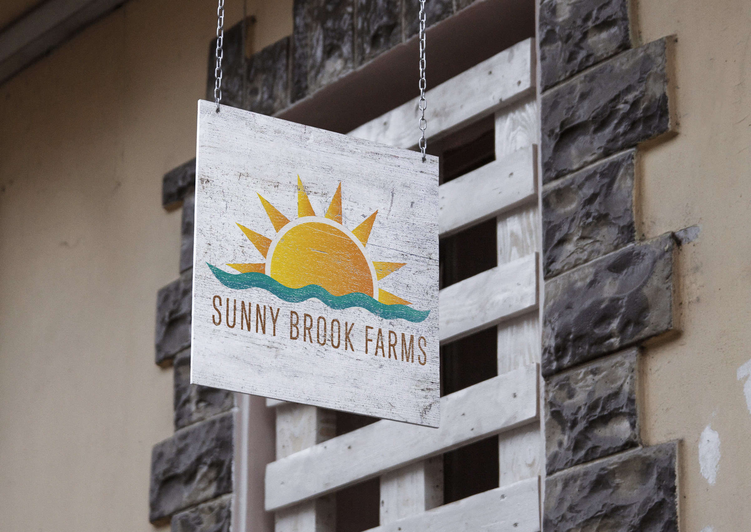 Sunny Brook Farms logo on a mockup. 