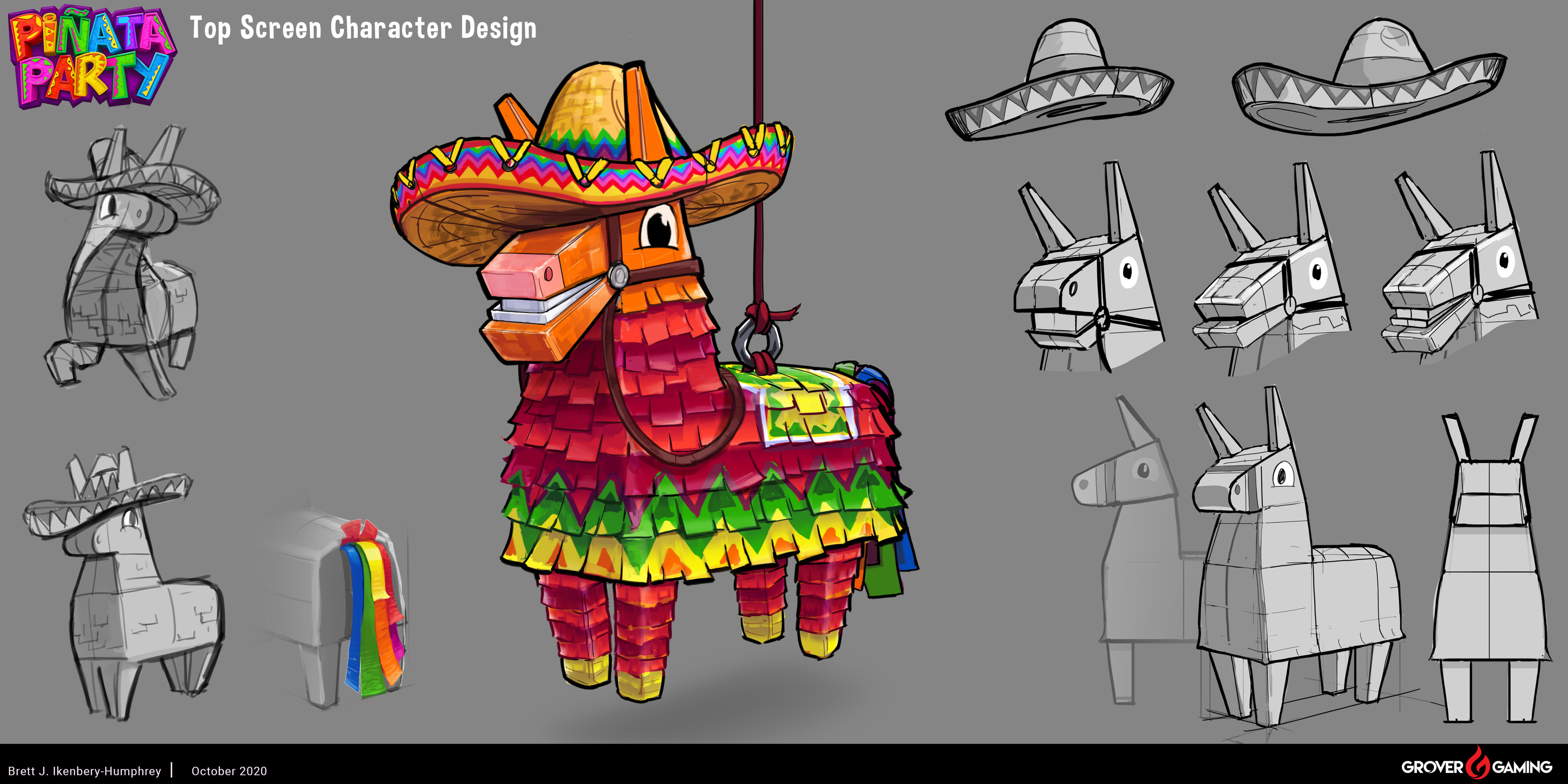The final design. Toward the end of the pre-production it was decided to add a mouth to the character. Some mouth explorations on the side.