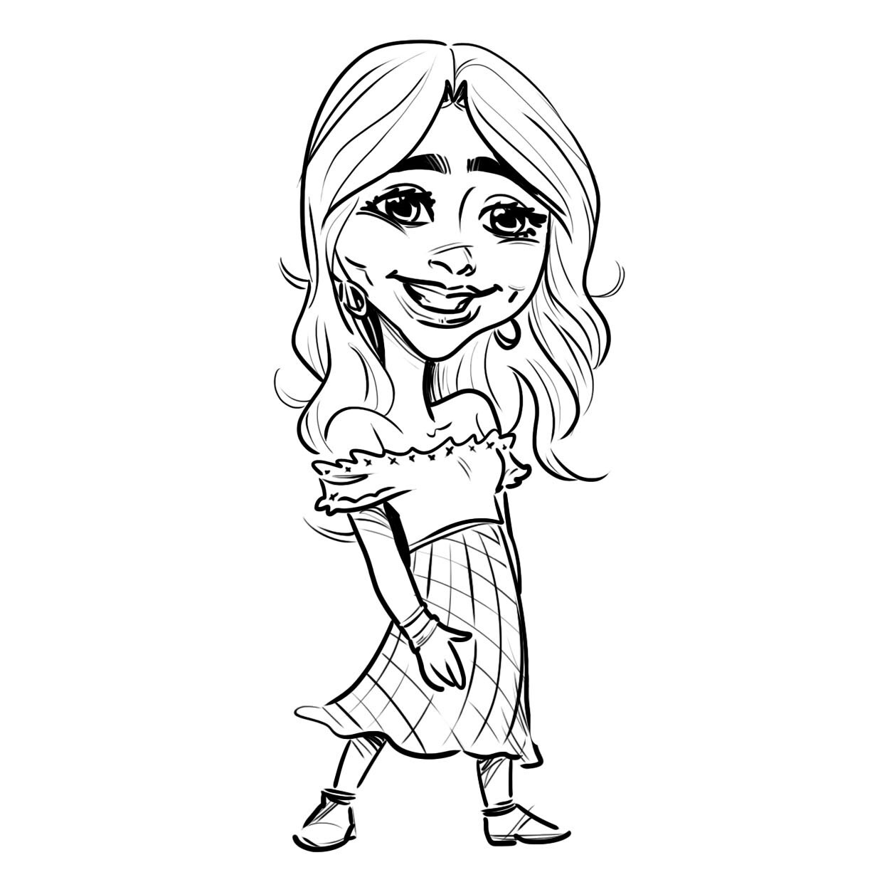 Artstation Black White Digital Caricature Head Only Girl In Dress