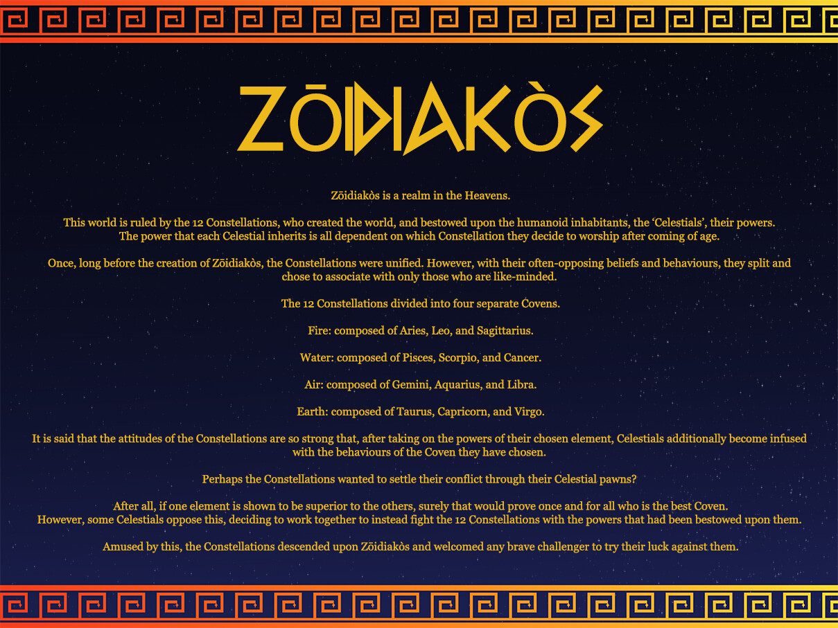 Starting screen which details the lore of the MMO game, all written by me. 
