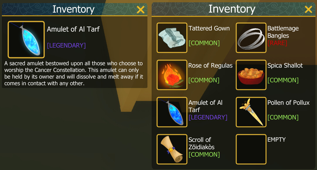 Amulet of Al Tarf Item with description written by myself, as it would appear in game.