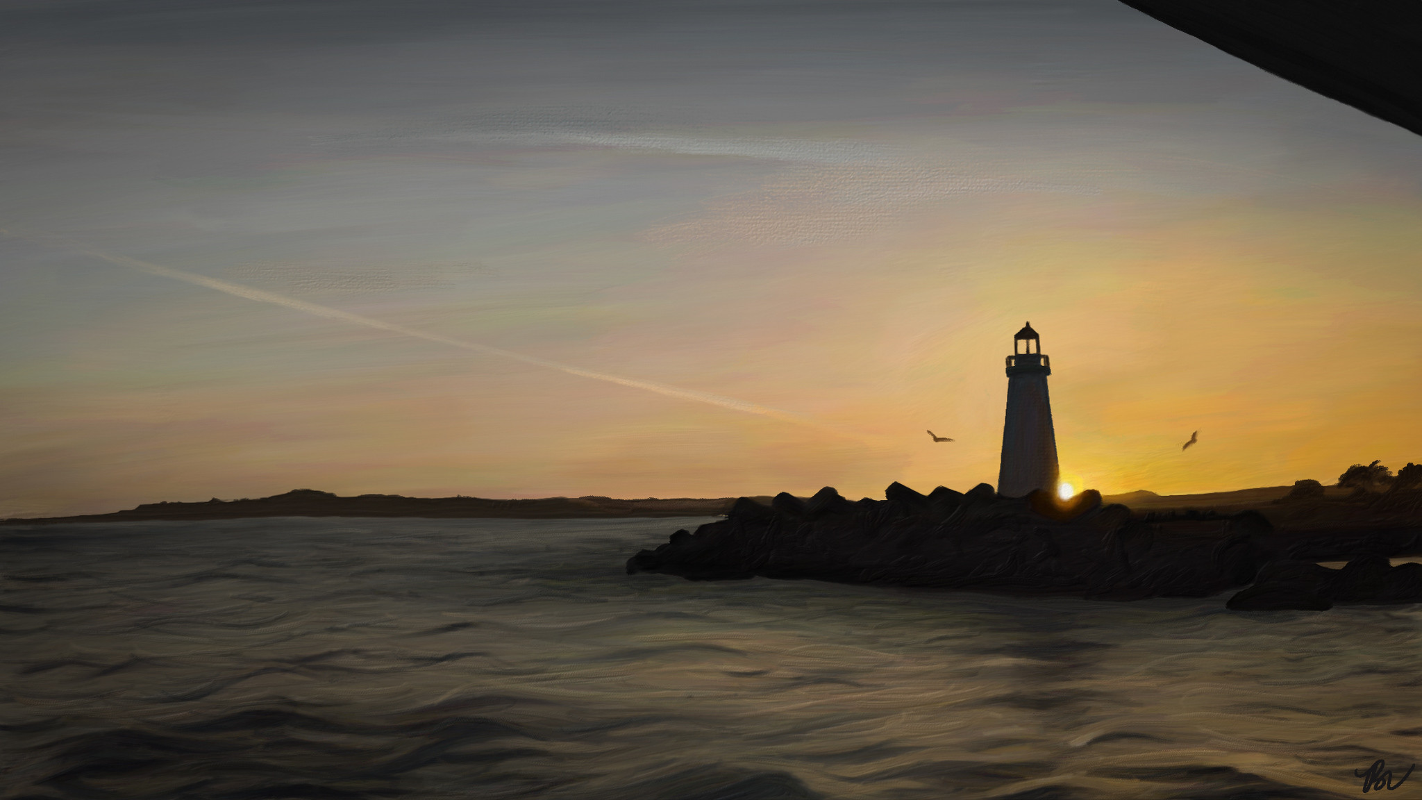 Beth Vieira Art Sunset by the Lighthouse