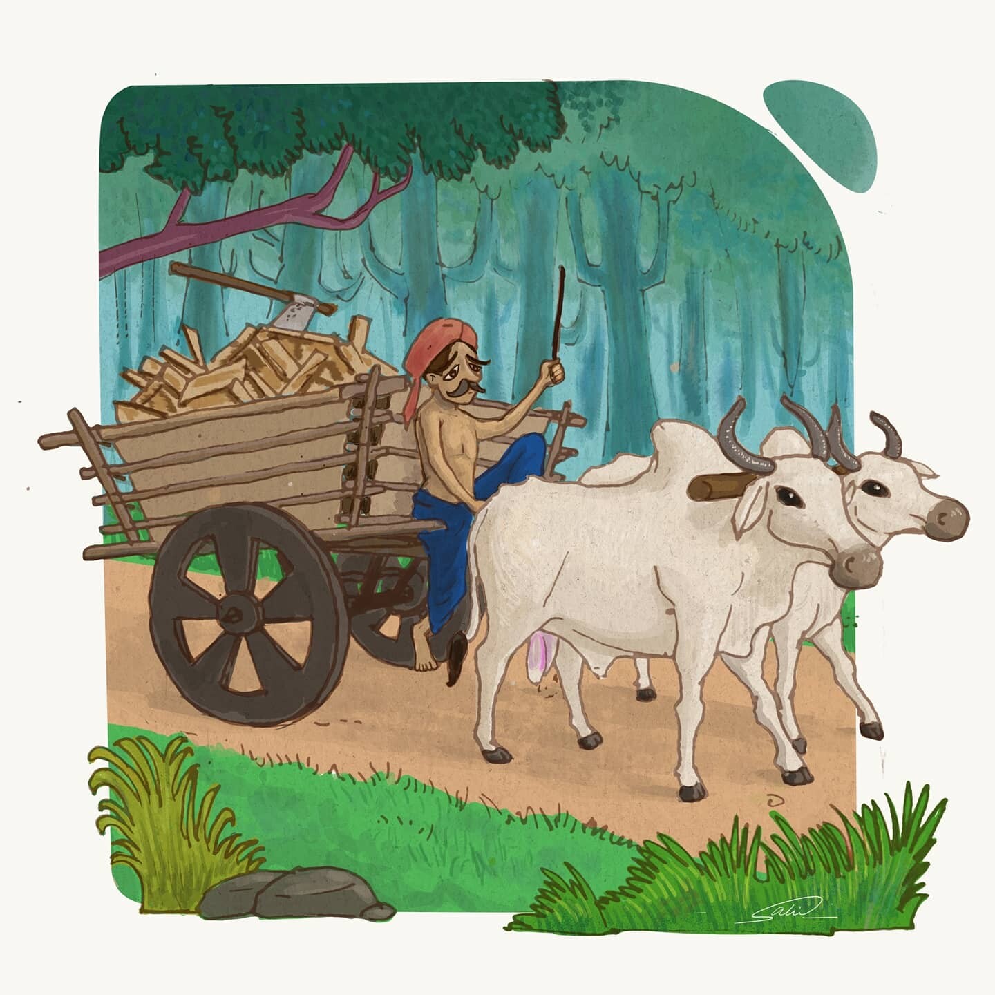 Bullock cart illustration vector image. | CanStock