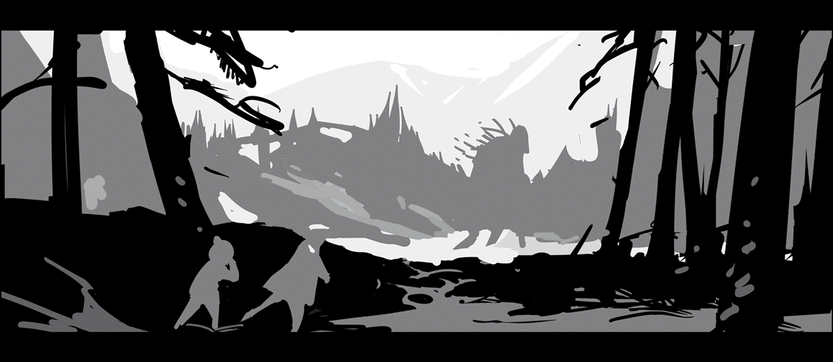 process gif from composition sketch to final image