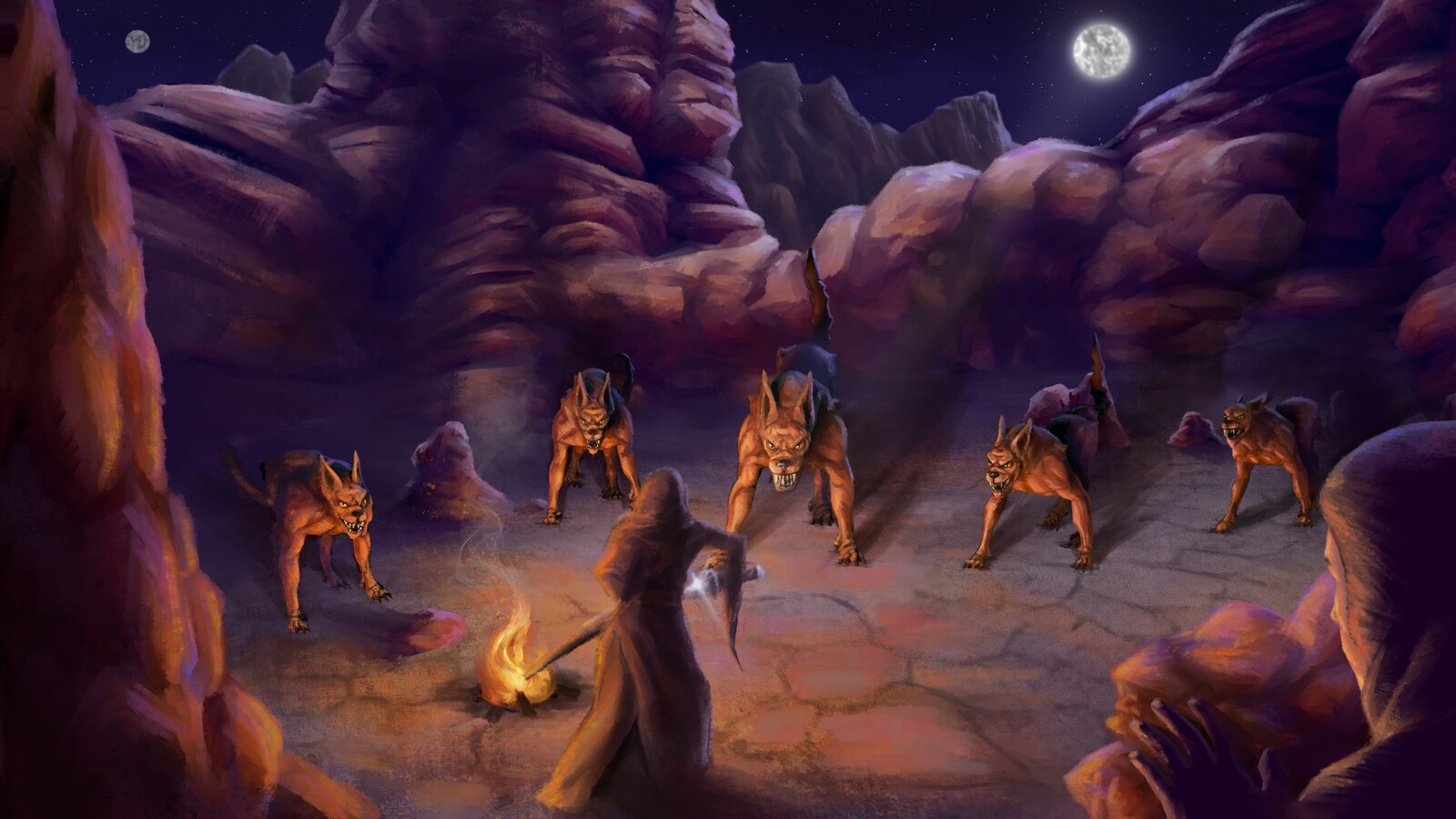 This one is a mix of 2D and 3D.
I used zbrush to sculpt the sand dogs and used it as a base for the painting.