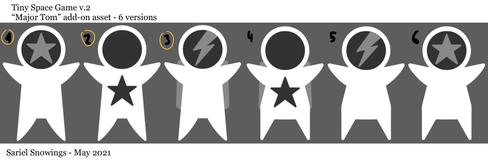Concept art / FInal 2D assets: Major Tom, an unlockable easter egg asset.