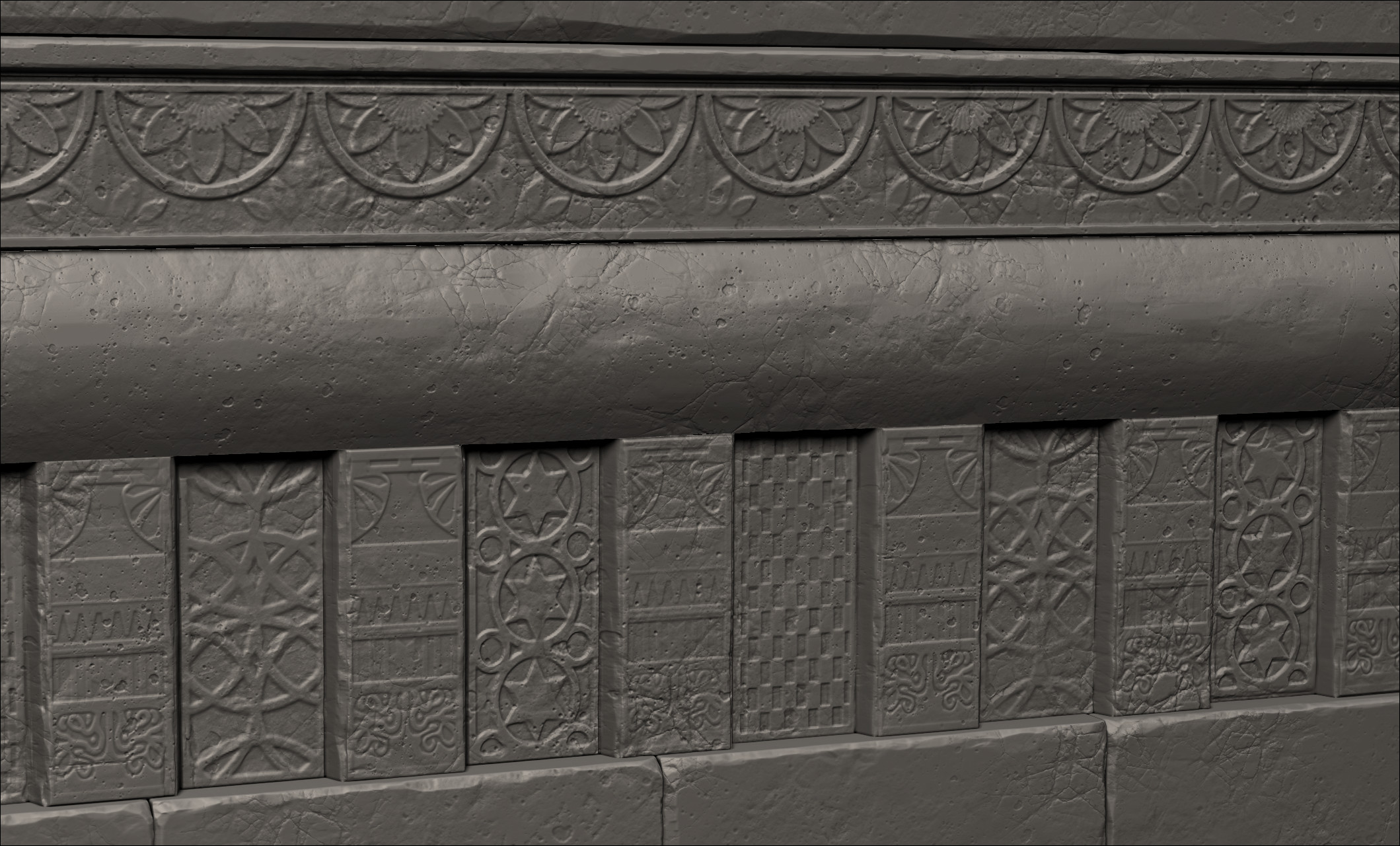 details, these were loosely based on / inspired by patterns from reference pictures of the Adalaj Stepwell in India.