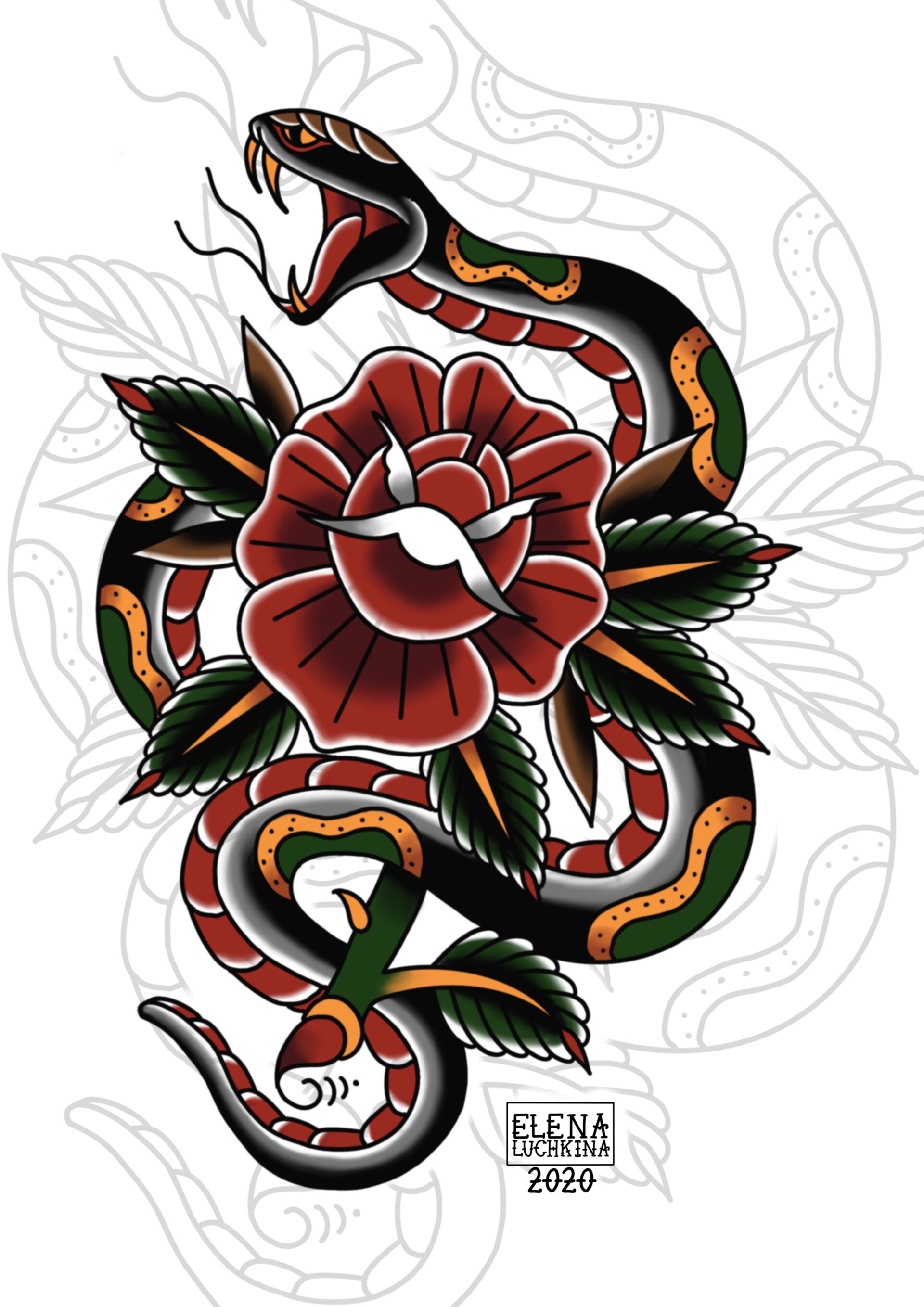 Snake Skull Roses Black And White Tattoo Stock Illustration  Download  Image Now  Rose  Flower Snake Flower  iStock