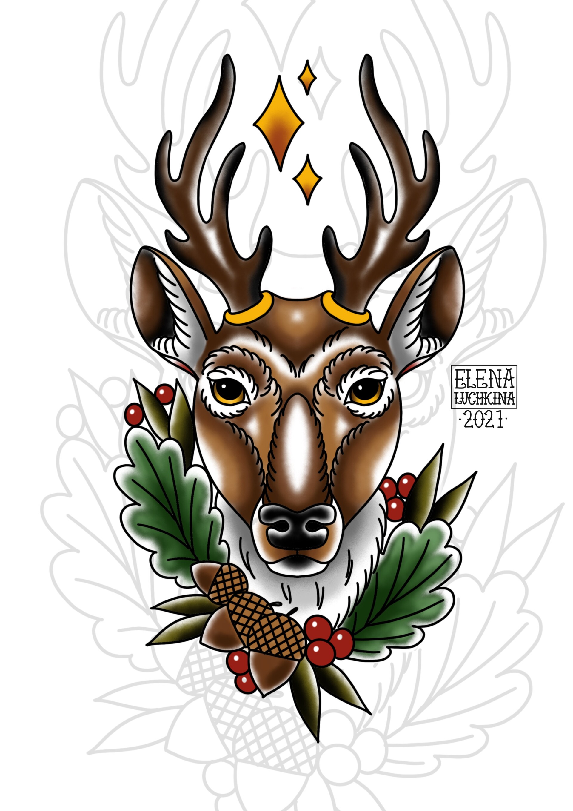 Original Deer tattoo design by @Mentiradeloro | Domestika