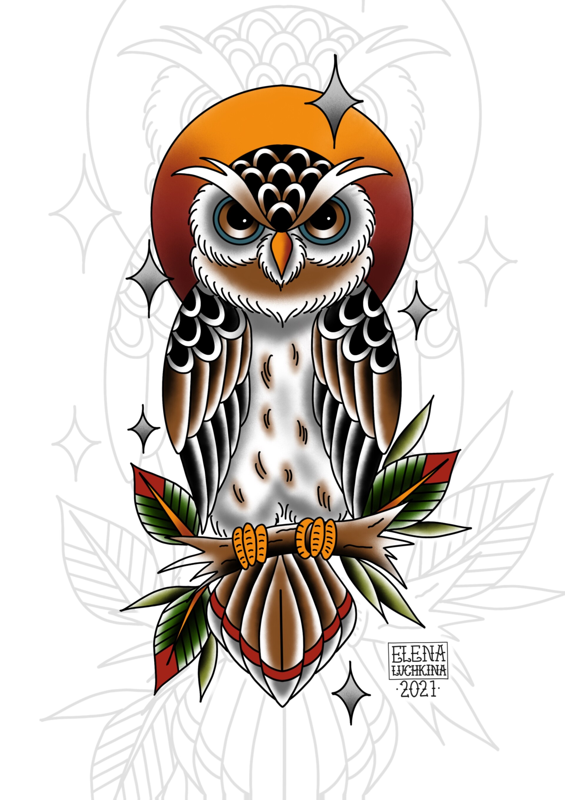 ArtStation - Old School owl tattoo design