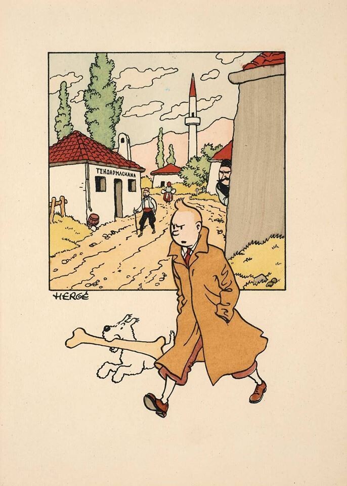 Tintin - Layered Frame - Original Aquarell by Hergé