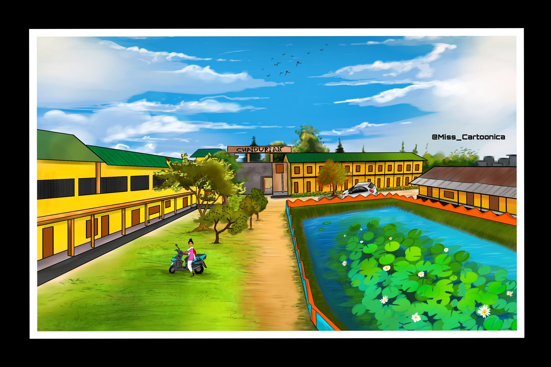 Nirmal vidyalaya Drawing picture/ How to draw school scene step by step/  Swachh bharat draw school - YouTube