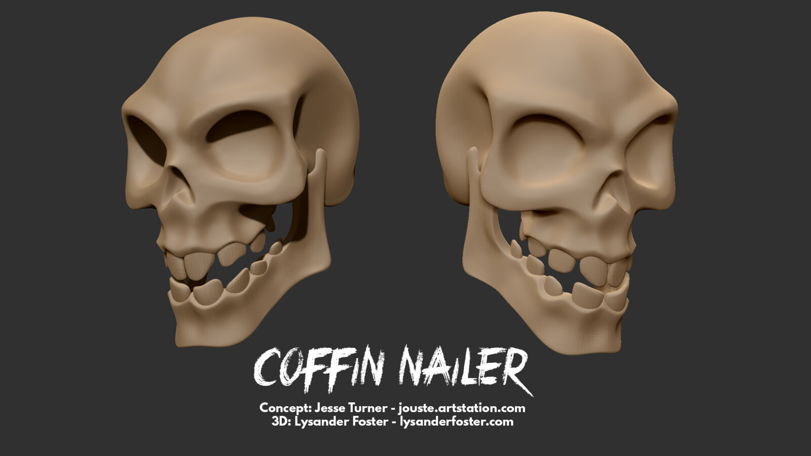 As the skull sculpt came out so nicely, I thought I'd include a render from Zbrush just for it. Starting from a super basic basemesh was helpful, but the lower jaw and seating teeth inside was by far the hardest bit!