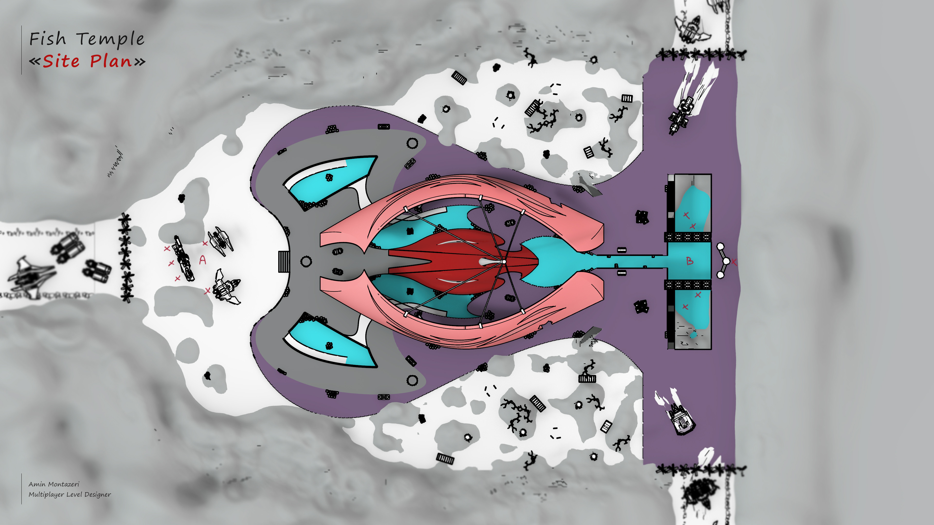 Top-down view (both spawn areas marked)