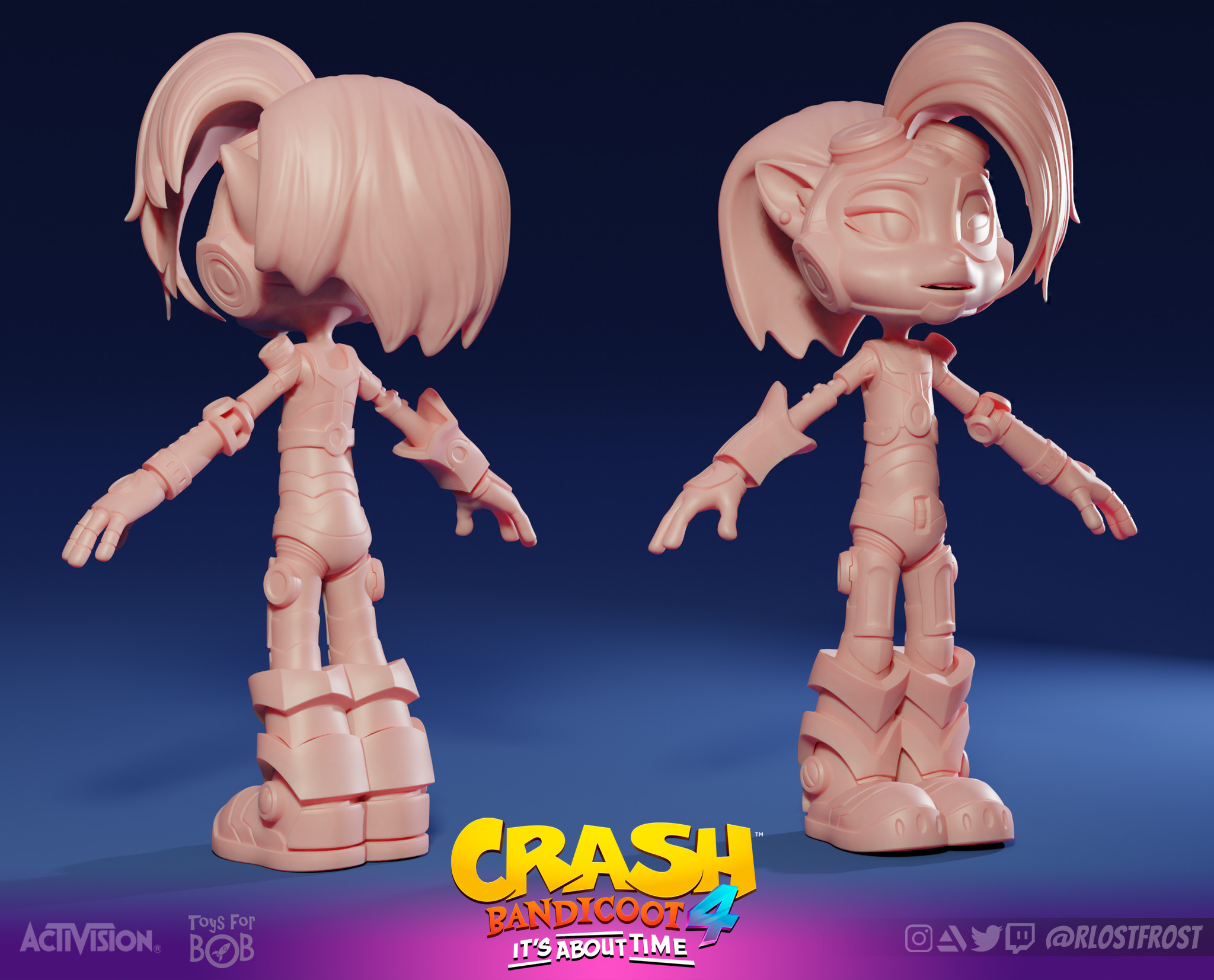 Highpoly Sculpt for Coco's Cyborg skin. Base Coco model credit to our Character department at Toys For Bob 