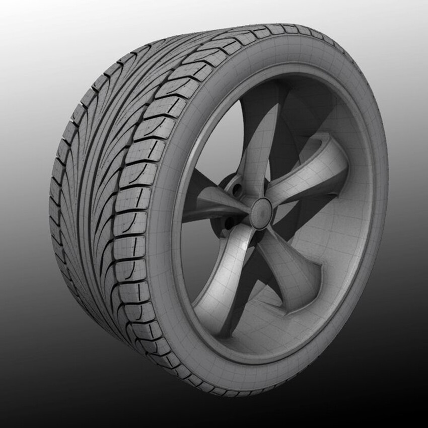 High Poly tire and rim based on an online tutorial.