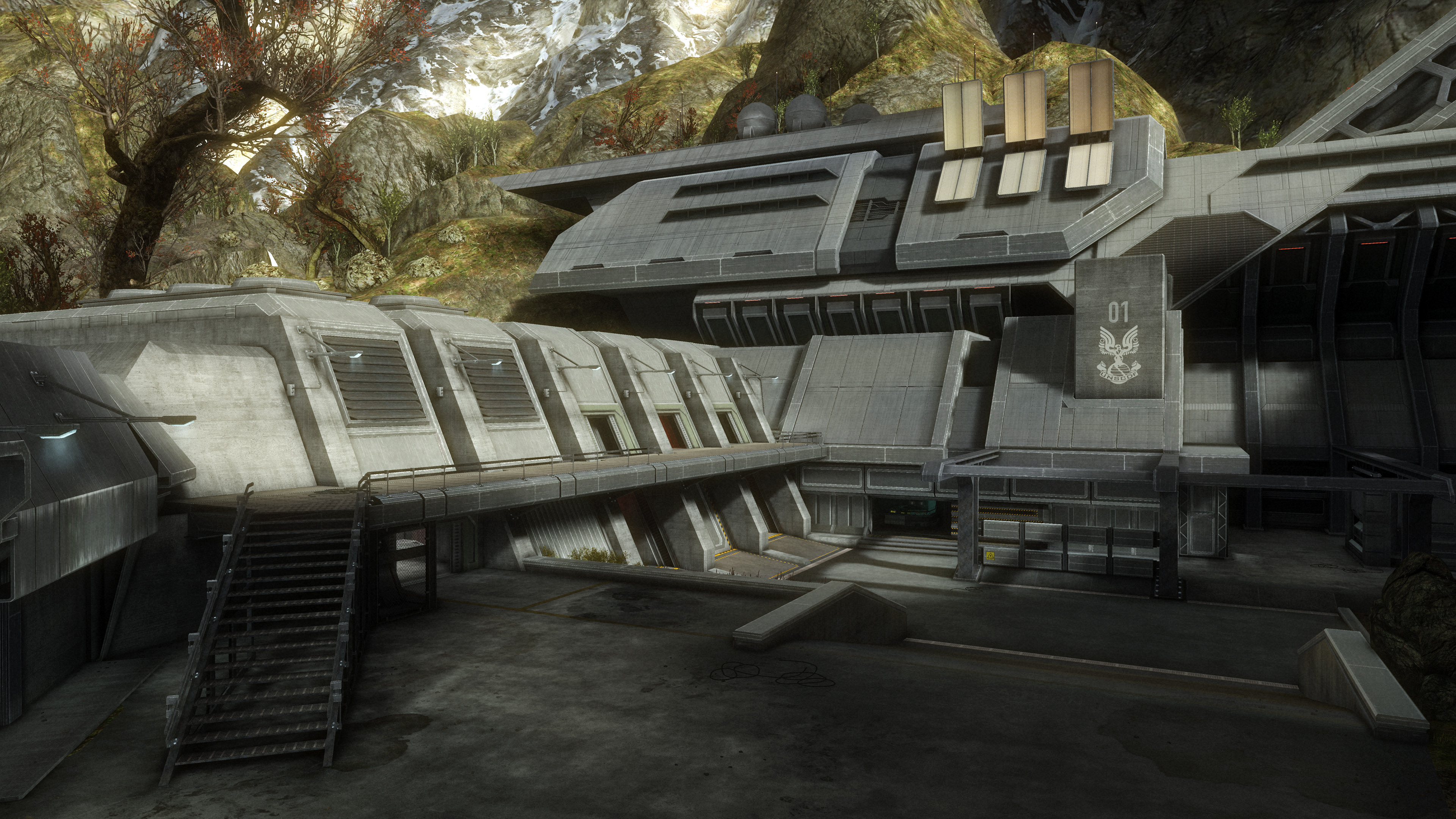 Halo Reach - UNSC Outpost
Hard surface geometry, materials, and lighting. - 2010
Terrain and skybox by Bungie