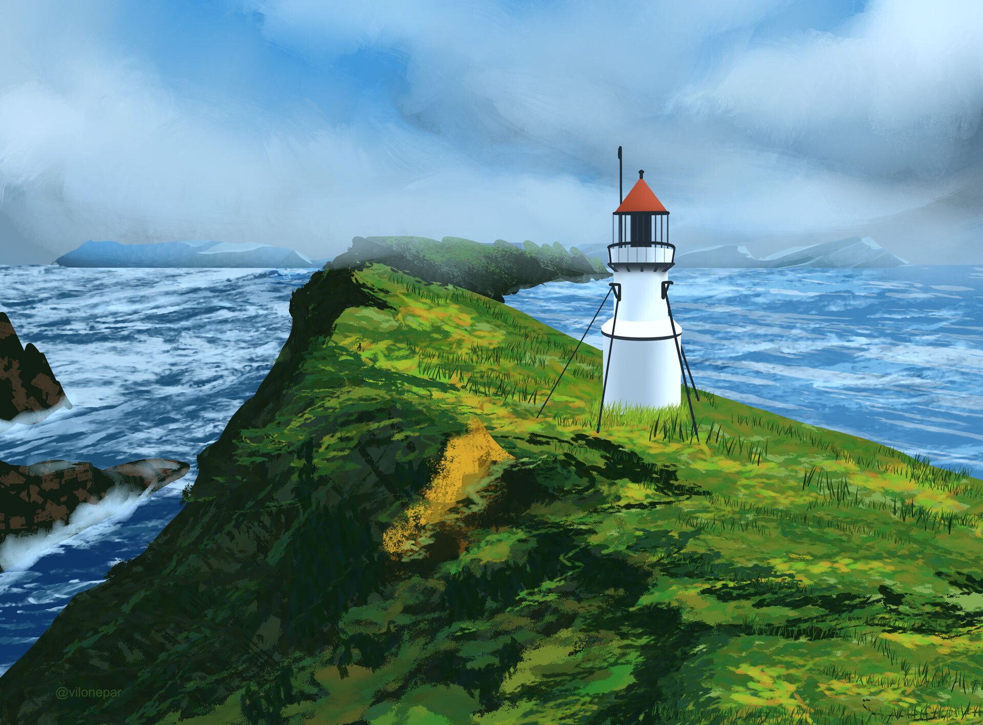 ArtStation - Lighthouse on the green rock