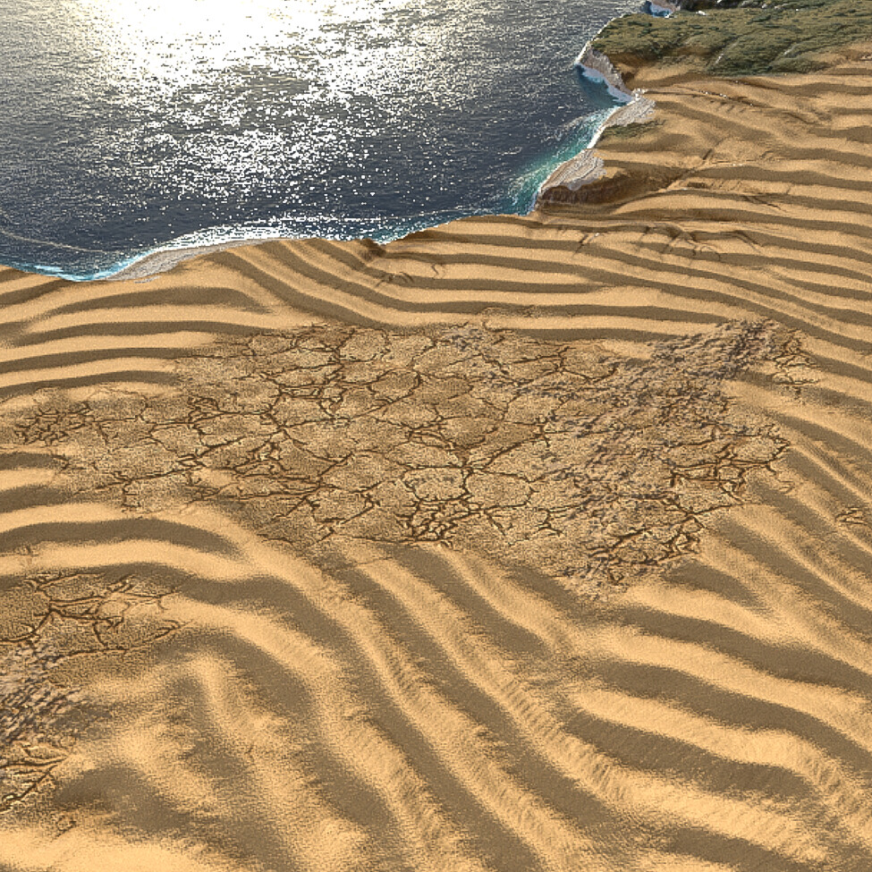 sandy desert with mud cracks