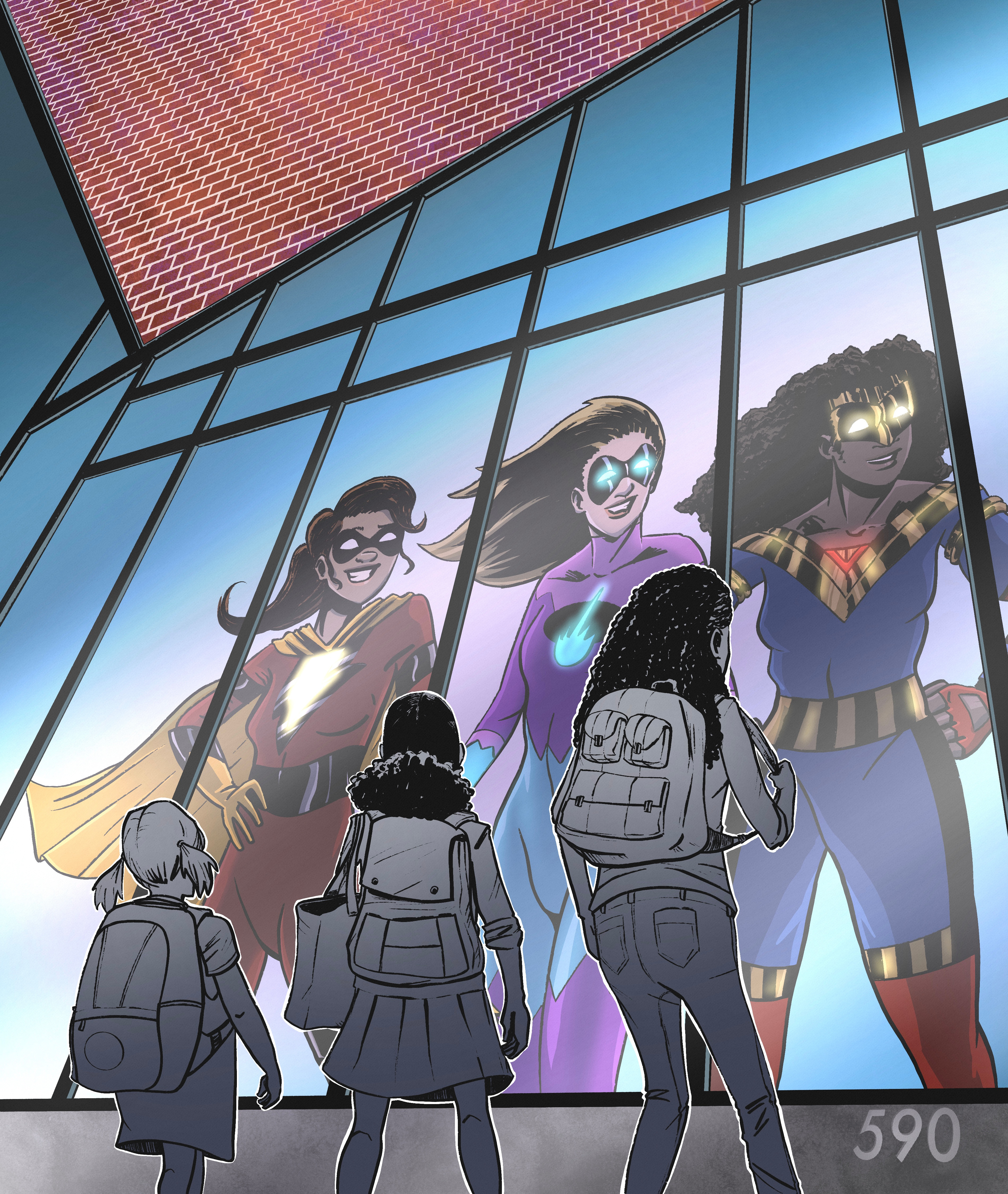 The Final Inks and *Almost* the Final Colors, until the girls were painted and switched around in front.