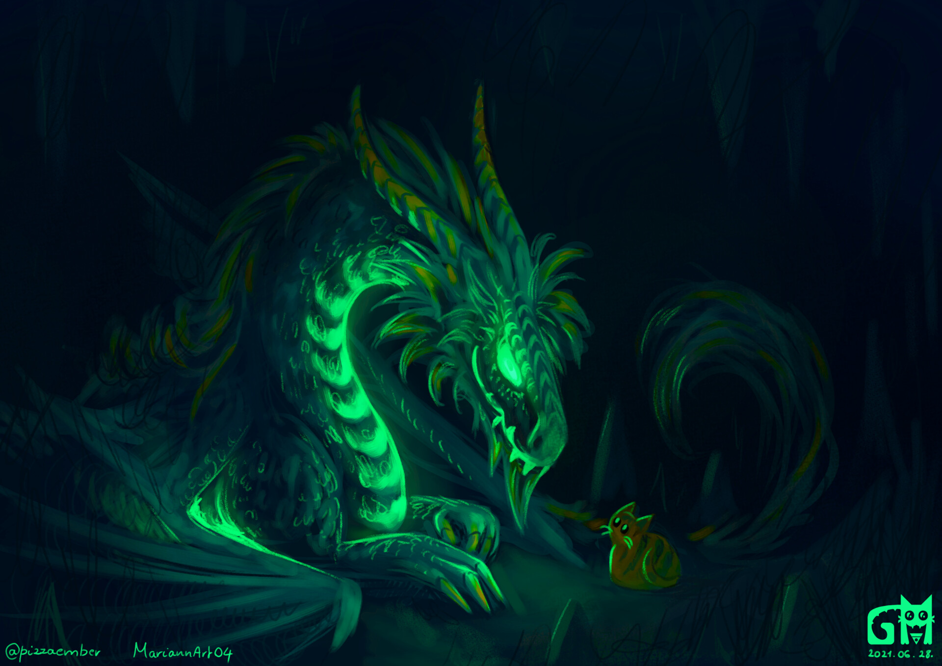 ArtStation - Green glowing dragon