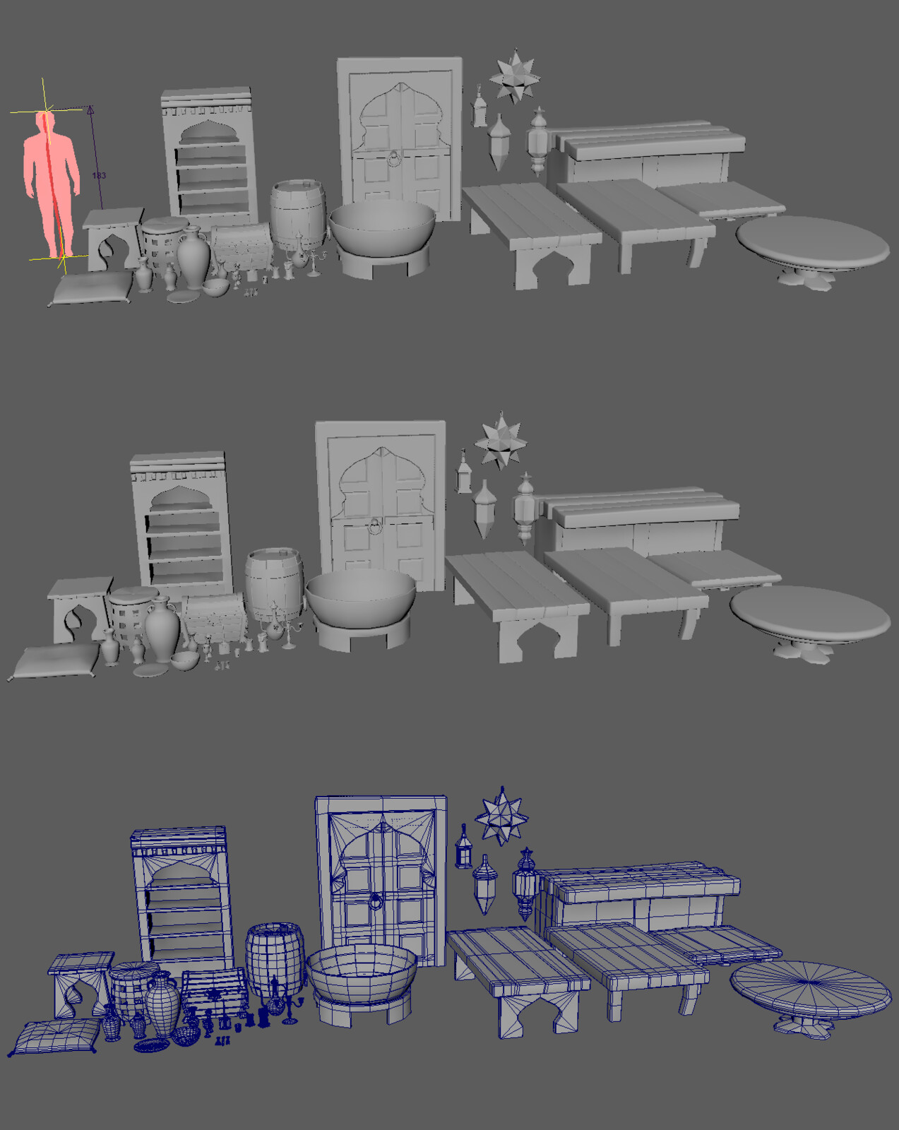 Assets and furniture including wireframes.