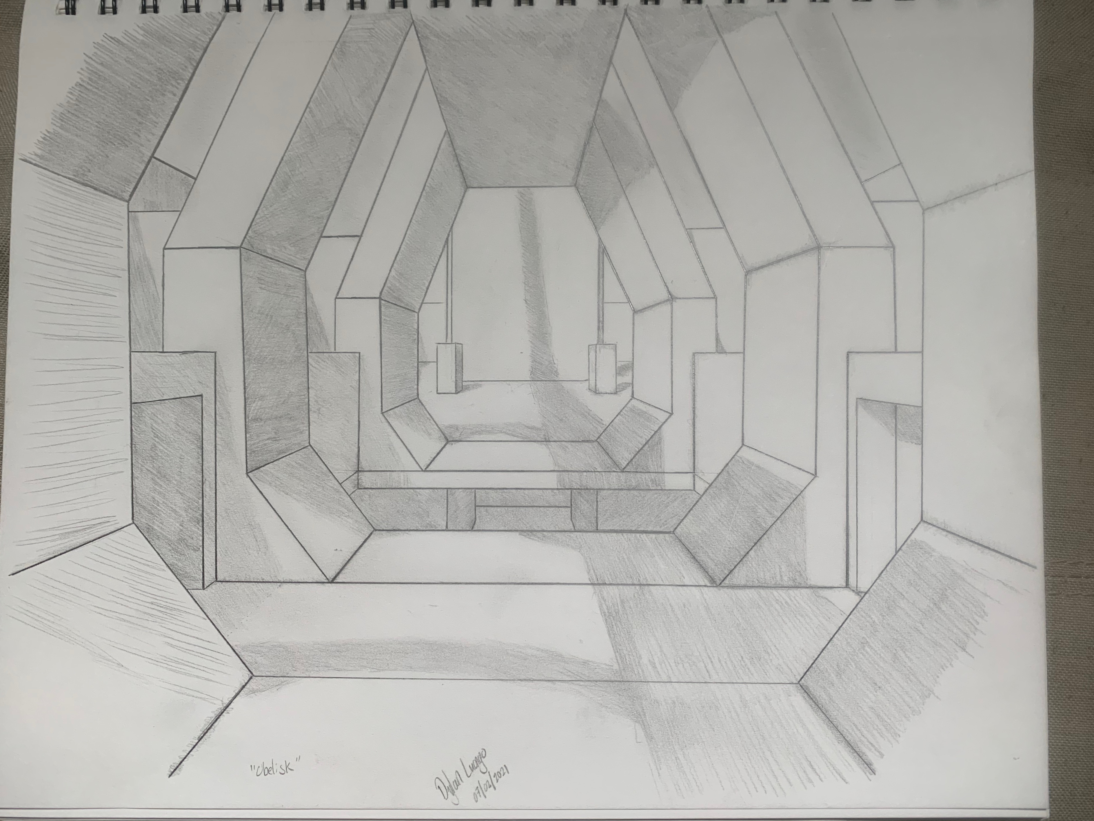 The initial concept sketch for what would become CTF_Obelisk. You can probably recognize where this became in the final blockout.