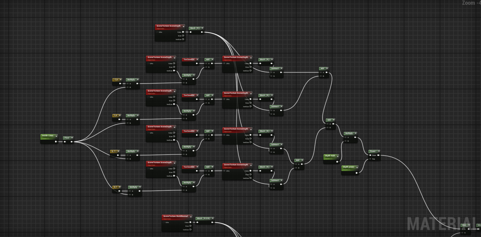 First part of the shader detects outside edges using scene depth.