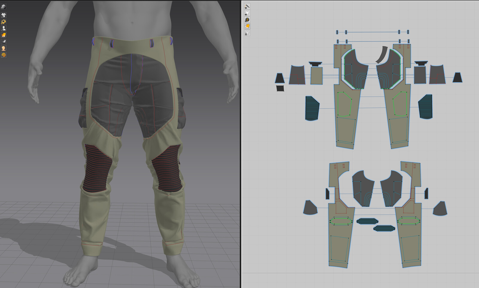 These are the combat pants I made in Marvelous Designer.